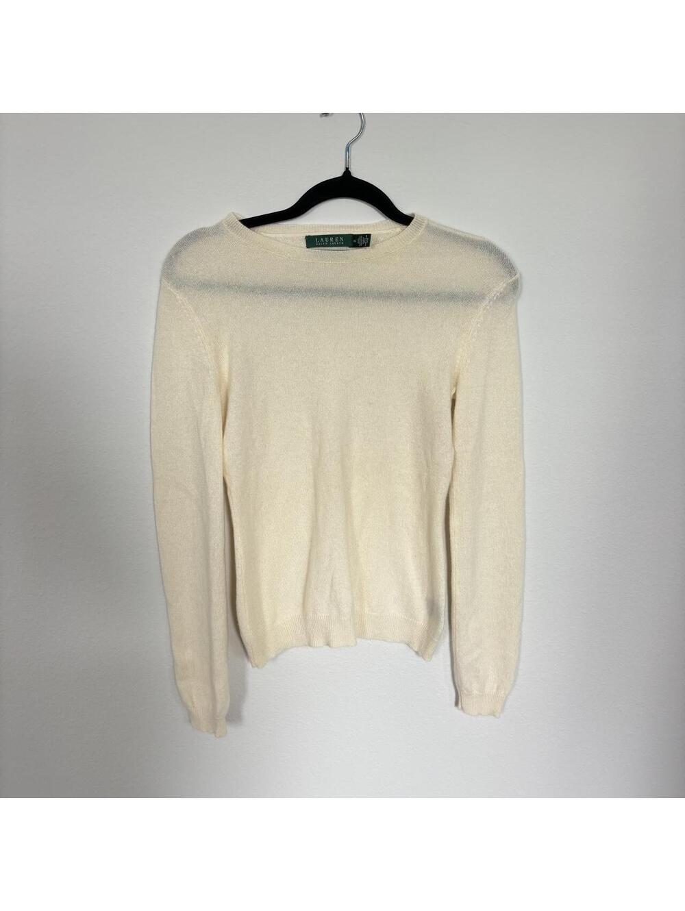 Lauren Ralph Lauren 100% Cashmere Knit Sweater Cream Off-White Crewneck XS